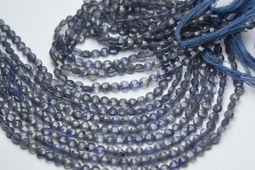 13 Inch Strand, Finest Quality, Natural Iolite Faceted Coins Shaped Beads. Size 4mm - Jalvi & Co.