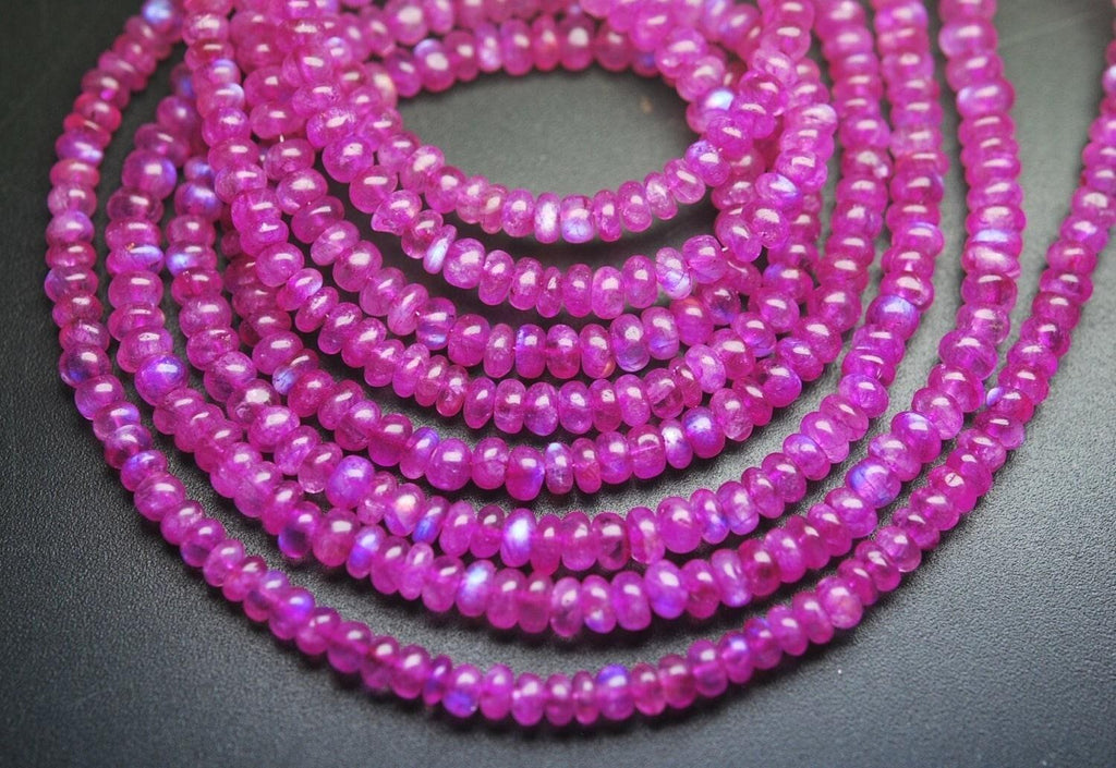 13 Inch Strand Finest Quality Pink Rainbow Moonstone Smooth Rondelles 4mm - Jalvi & Co.