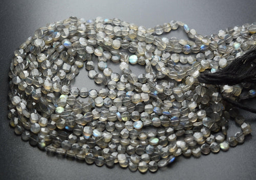 13 Inch Strand, Finest Quality,Blue Flashy Labradorite Faceted Coins Beads, 5mm - Jalvi & Co.