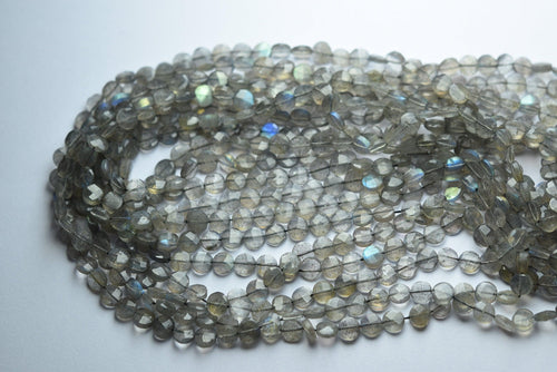 13 Inch Strand, Finest Quality,Blue Flashy Labradorite Faceted Coins Beads, 5mm - Jalvi & Co.