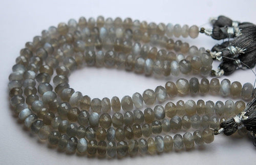 13 Inch Strand, Finest Quality,Grey Moonstone Faceted Rondelles, 5.5-6mm Size - Jalvi & Co.