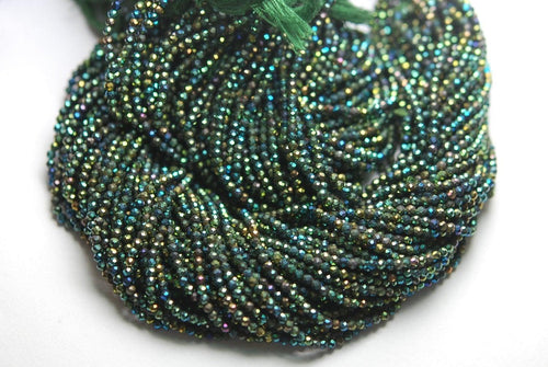 13 Inch Strand Mystic Green Black Spinel Machine Cut Quality, Finest Quality Micro Faceted Rondelle, 3mm - Jalvi & Co.