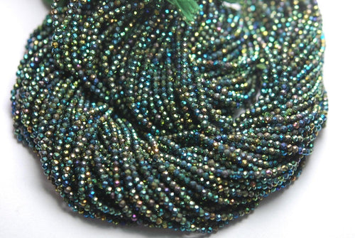 13 Inch Strand Mystic Green Black Spinel Machine Cut Quality, Finest Quality Micro Faceted Rondelle, 3mm - Jalvi & Co.