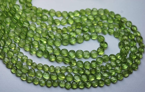13 Inch Strand Natural Peridot Faceted Coins Shape, 4.75-5mm - Jalvi & Co.