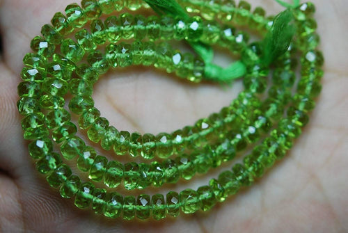 13 Inch Strand, Natural Peridot Faceted Rondelles Size 4-4.5mm - Jalvi & Co.