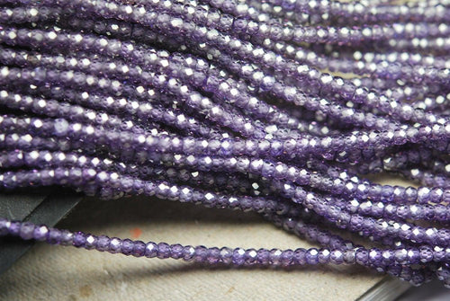 13 Inch Strand Of Machine Cut Quality Lavendor Color Zircon Micro Faceted Rondells, Size 3mm - Jalvi & Co.
