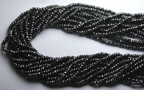 13 Inch Strand Of Machine Cut Quality,Black Color Zircon Micro Faceted Rondells, 3mm - Jalvi & Co.