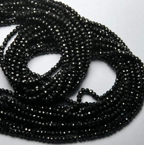 13 Inch Strand,Black Spinel Machine Cut Quality, Finest Quality Micro Faceted Rondelles, 4mm - Jalvi & Co.
