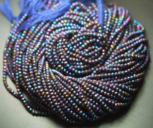13 Inch Strand,Mystic Blue Black Spinel Machine Cut Quality, Finest Quality Micro Faceted Rondelles, 3.25mm - Jalvi & Co.
