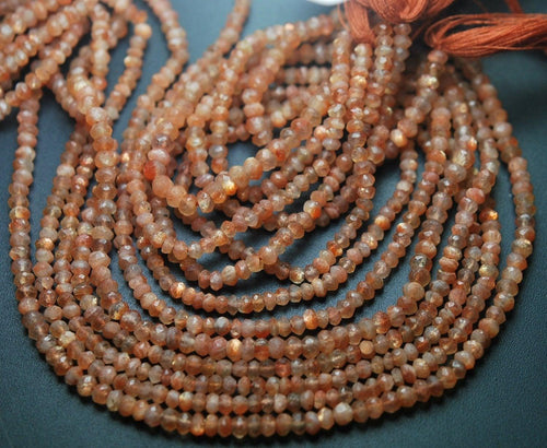 13 Inch Strand,Rare Quality,African Sunstone Faceted Rondelles, 3-3.5mm Size, - Jalvi & Co.