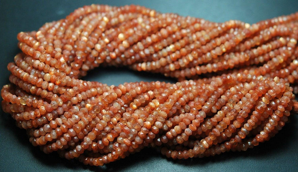 13 Inch Strand,Rare Quality,African Sunstone Faceted Rondelles 3.5-4mm Size, - Jalvi & Co.