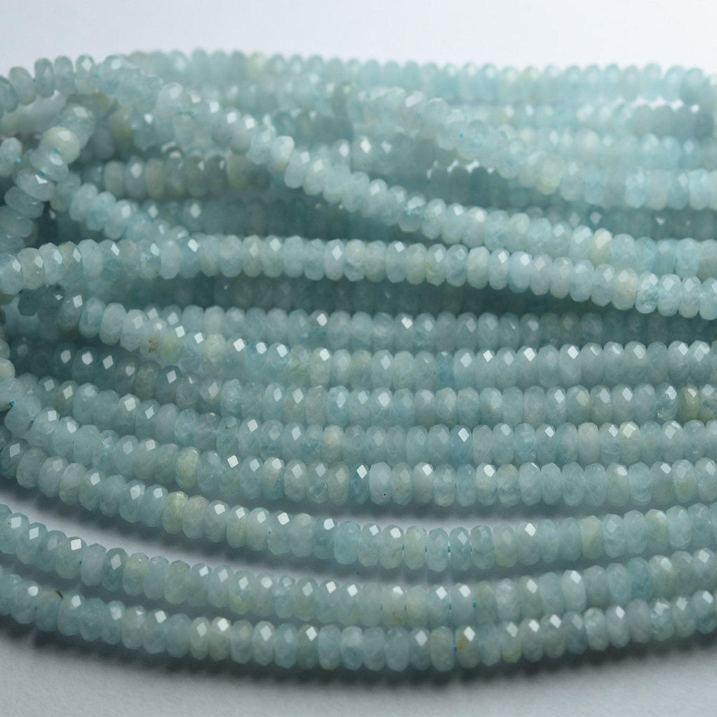 13 Inch Strands, Finest Quality, Natural Aquamarine Faceted Rondells, 5.50mm - Jalvi & Co.