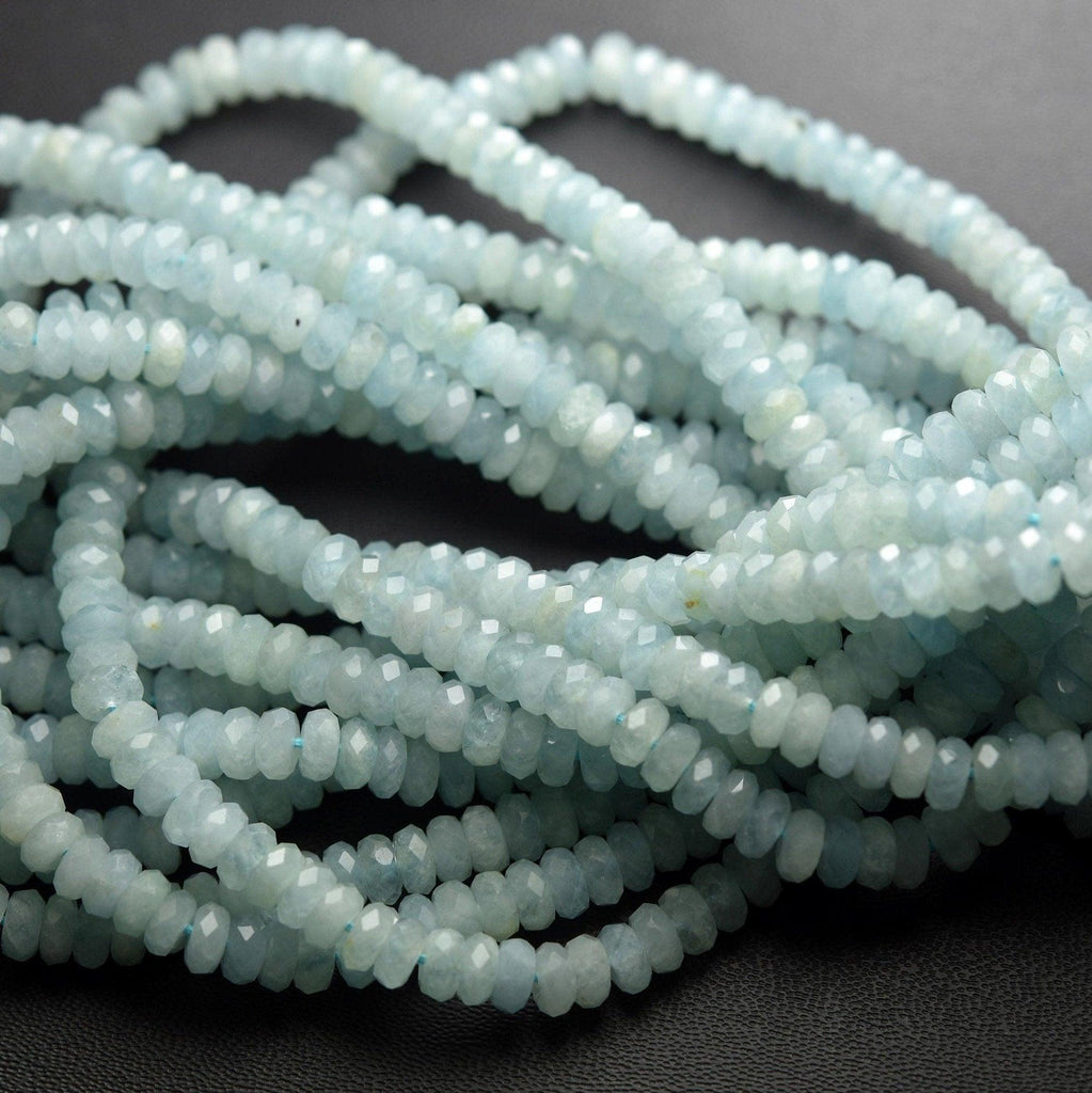 13 Inch Strands, Finest Quality, Natural Aquamarine Faceted Rondells, 5.50mm - Jalvi & Co.