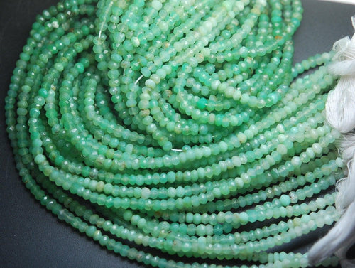 13 Inch Strand,Super Rare Finest Quality,Shaded Chrysoprase Faceted Rondells Size 3.5-4mm, - Jalvi & Co.