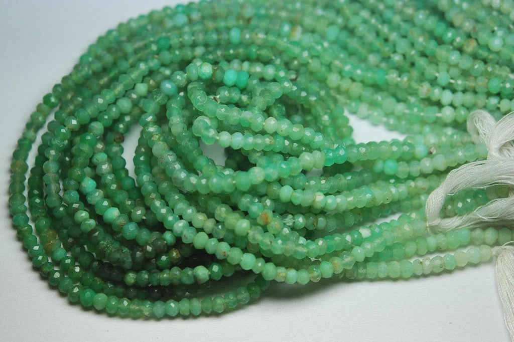 13 Inch Strand,Super Rare Finest Quality,Shaded Chrysoprase Faceted Rondells Size 3.5-4mm, - Jalvi & Co.