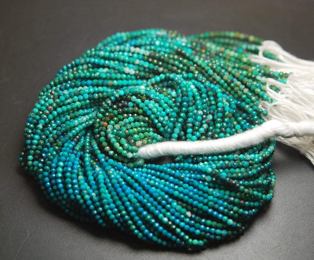 13 Inch Strand,Superb-Finest Quality, Natural Chrysocolla Faceted Rondelles, 2.40mm Long - Jalvi & Co.