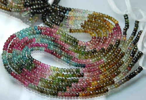 13 Inch-Super-Finest- Multi Tourmaline Faceted Rondelles 4.5-4.75mm Full 14 Inch Strand,Super Finest Quality - Jalvi & Co.