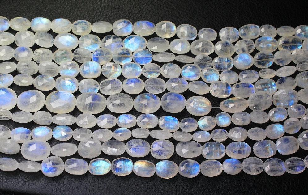 13 inches, 10-14mm, Natural AA Grade Blue Rainbow Moonstone Faceted Oval Beads, Moonstone Beads - Jalvi & Co.