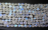 13 inches, 10-14mm, Natural AA Grade Blue Rainbow Moonstone Faceted Oval Beads, Moonstone Beads