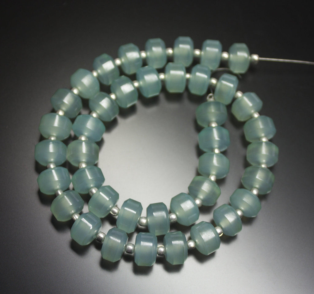 13 Inches, 10mm, Natural Aqua Blue Chalcedony Smooth Tyre Whee Rondellel Loose Gemstone Beads - Jalvi & Co.