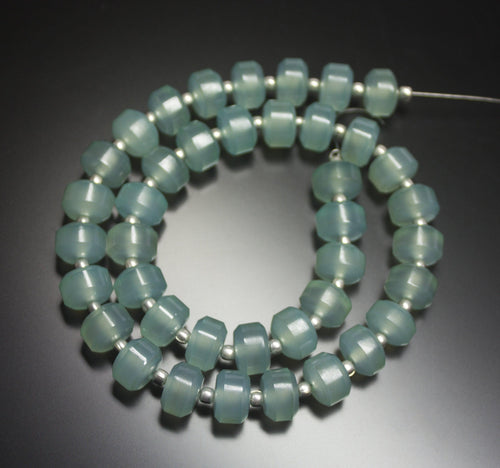 13 Inches, 10mm, Natural Aqua Blue Chalcedony Smooth Tyre Whee Rondellel Loose Gemstone Beads - Jalvi & Co.