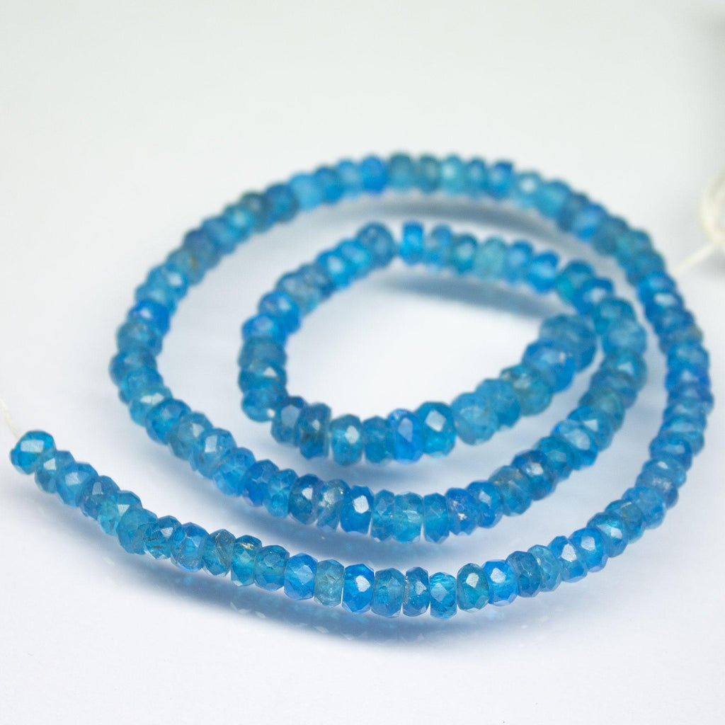 13 inches, 3-4mm, Natural Neon Blue Apatite Faceted Rondelle Beads, Apatite Beads - Jalvi & Co.