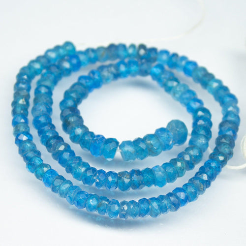 13 inches, 3-4mm, Natural Neon Blue Apatite Faceted Rondelle Beads, Apatite Beads - Jalvi & Co.