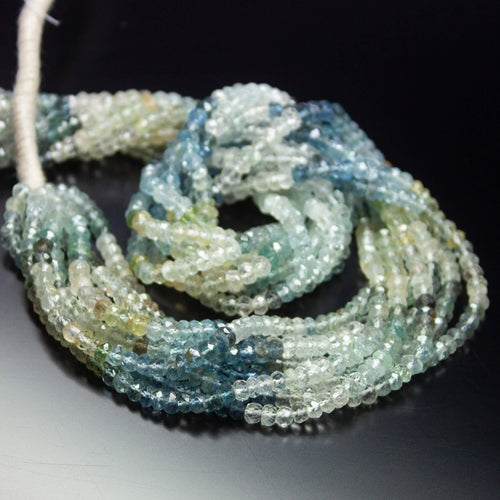 13 inches, 3.5-4mm, Natural Shaded Multi Aquamarine Faceted Rondelle Beads, Aquamarine Beads - Jalvi & Co.