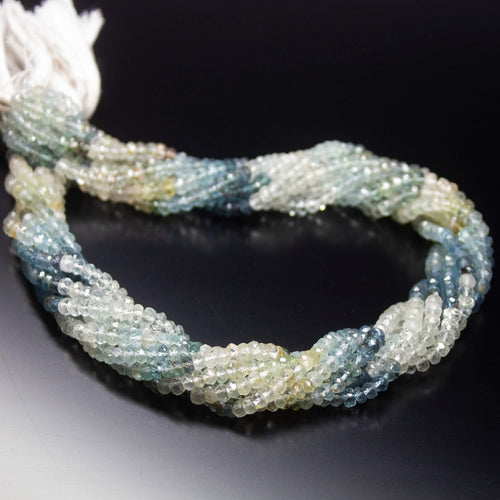 13 inches, 3.5-4mm, Natural Shaded Multi Aquamarine Faceted Rondelle Beads, Aquamarine Beads - Jalvi & Co.