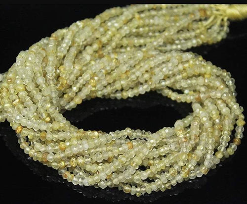 13 inches, 3.5mm, Natural Golden Rutile Quartz Faceted Rondelle Beads Strand - Jalvi & Co.