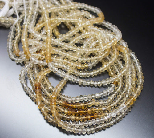 13 inches, 3mm, Natural Shaded Citrine Faceted Rondelle Loose Beads - Jalvi & Co.
