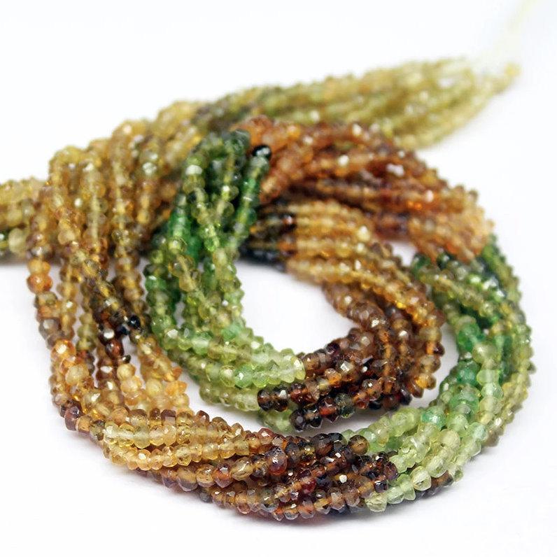 13 inches, 3mm, Petrol Yellow Green Tourmaline Faceted Rondelle Gemstone Beads - Jalvi & Co.