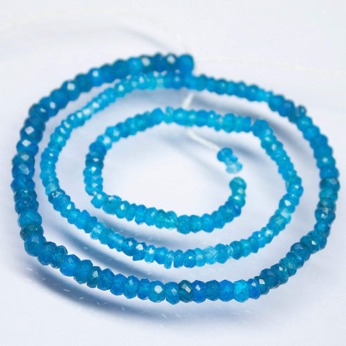 13 inches, 5-6mm, Natural Neon Blue Apatite Faceted Rondelle Beads, Apatite Beads - Jalvi & Co.