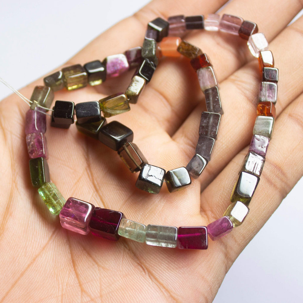 13 inches, 5-7mm, Natural Multi Watermelon Tourmaline Smooth Rectangle Loose Gemstone Beads - Jalvi & Co.