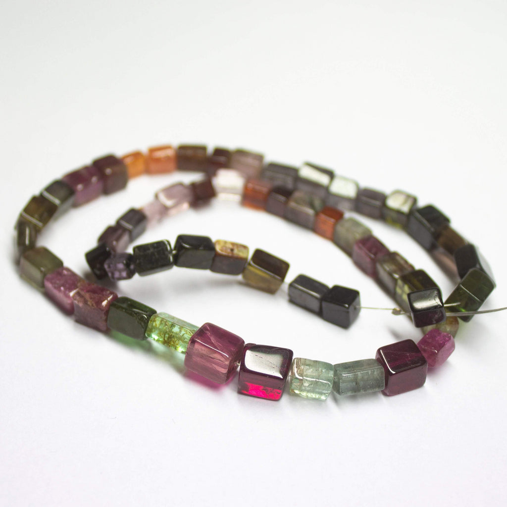 13 inches, 5-7mm, Natural Multi Watermelon Tourmaline Smooth Rectangle Loose Gemstone Beads - Jalvi & Co.