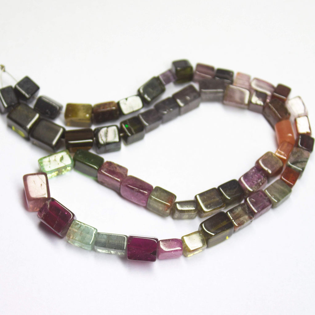 13 inches, 5-7mm, Natural Multi Watermelon Tourmaline Smooth Rectangle Loose Gemstone Beads - Jalvi & Co.