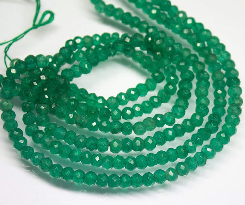 13 inches, 5mm 6mm, Natural Green Jade Faceted Rondelle Shape Beads Strand, Jade Beads - Jalvi & Co.