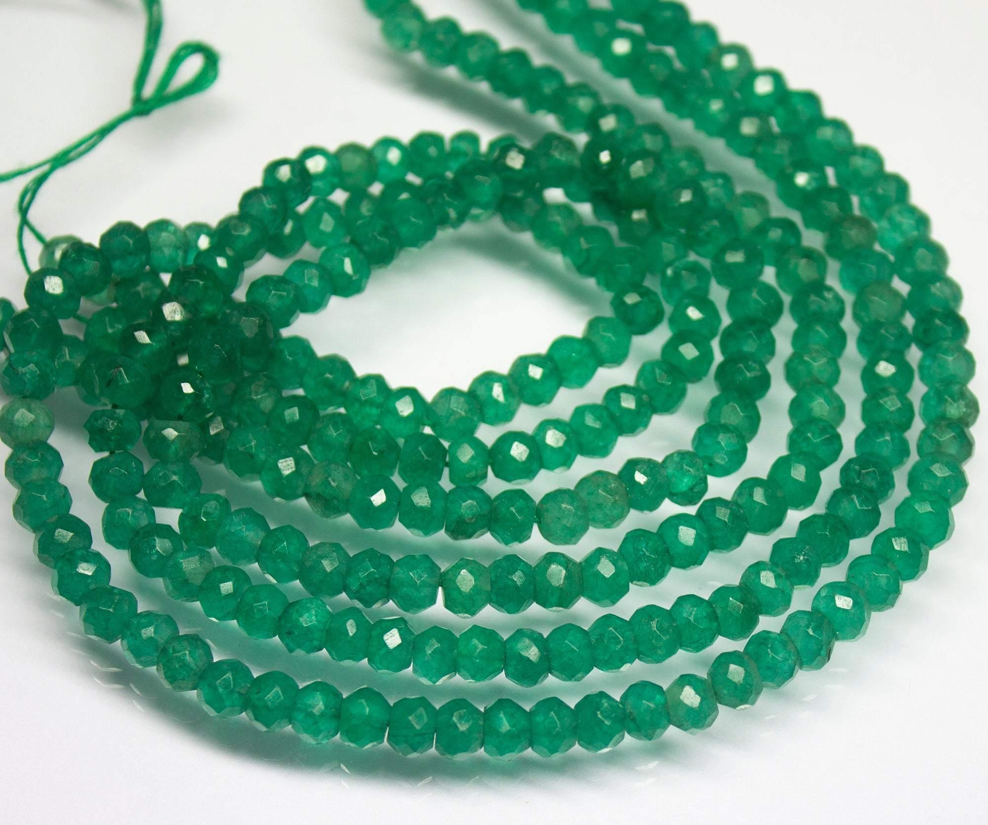 13 inches, 5mm 6mm, Natural Green Jade Faceted Rondelle Shape