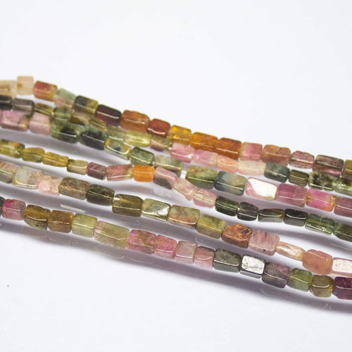 13 inches, 5mm 6mm, Natural Multi Tourmaline Smooth Rectangle Shape Beads, Tourmaline Beads - Jalvi & Co.