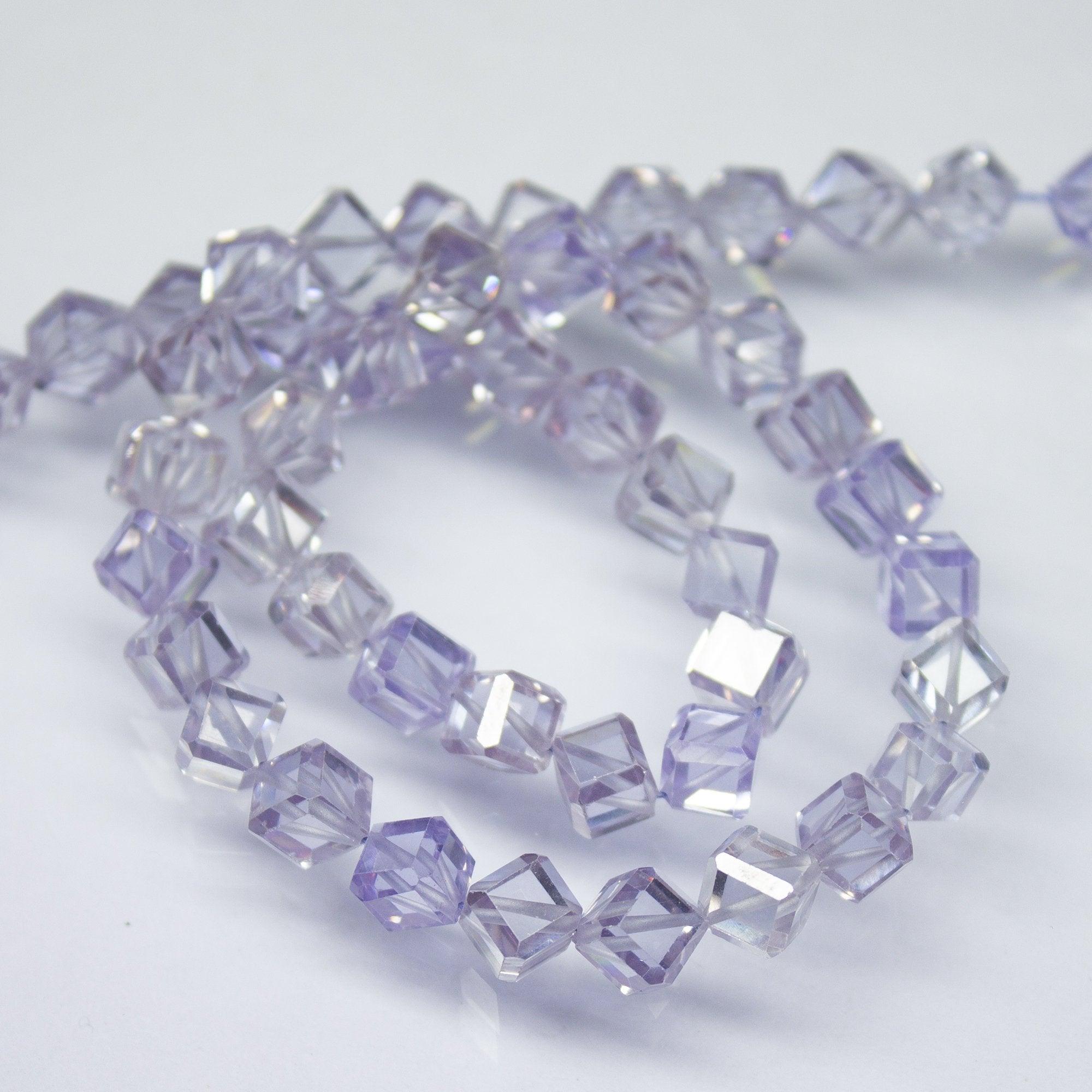 13 inches, 6mm, Blue Zircon Faceted 3D Cube Box Square Beads