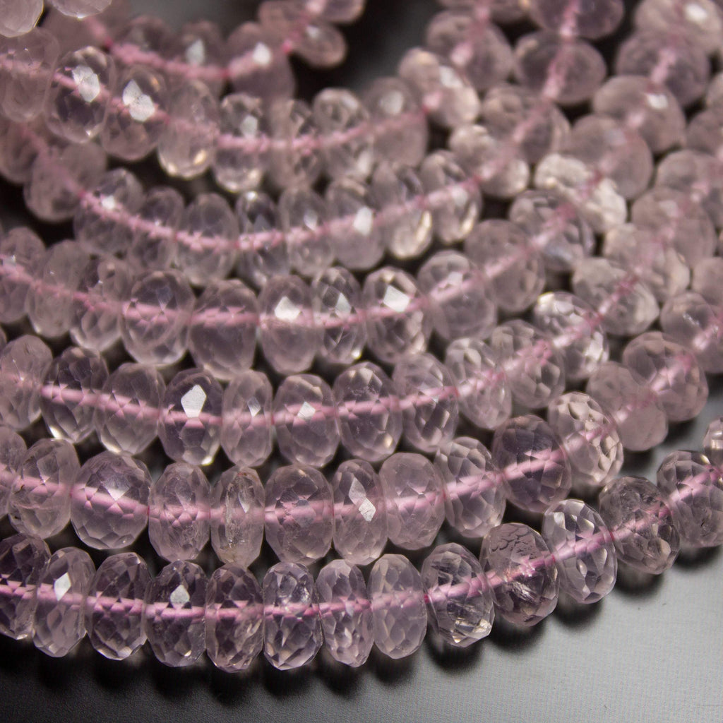 13 inches, 6mm, Natural Pink Rose Quartz Faceted Rondelle Loose Gemstone Beads - Jalvi & Co.
