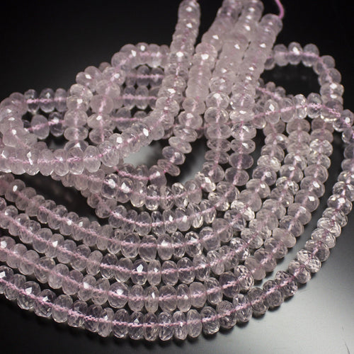 13 inches, 6mm, Natural Pink Rose Quartz Faceted Rondelle Loose Gemstone Beads - Jalvi & Co.