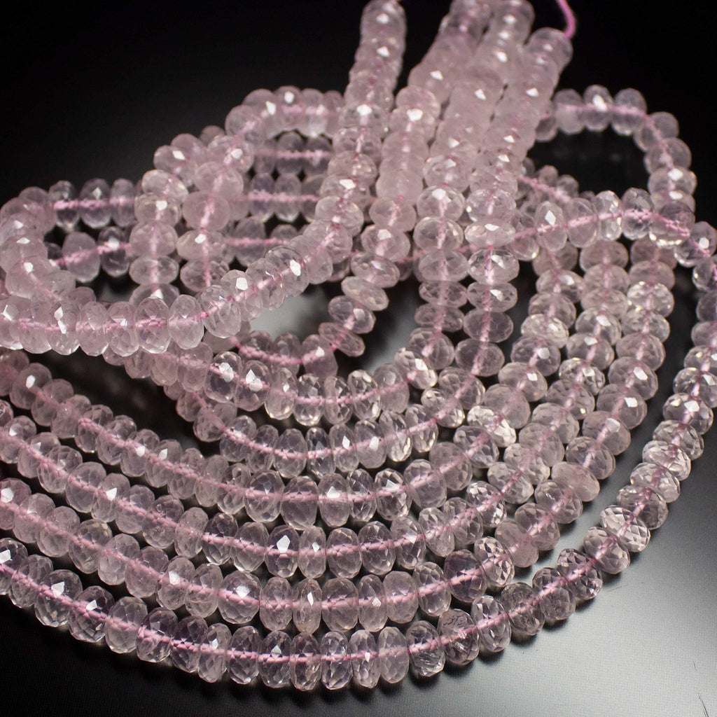 13 inches, 6mm, Natural Pink Rose Quartz Faceted Rondelle Loose Gemstone Beads - Jalvi & Co.