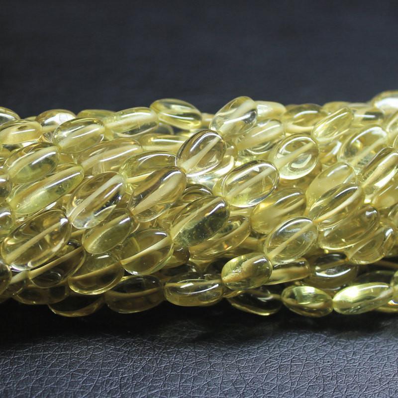 13 inches, 7-10mm, Natural Lemon Quartz Smooth Oval Loose Gemstone Beads - Jalvi & Co.