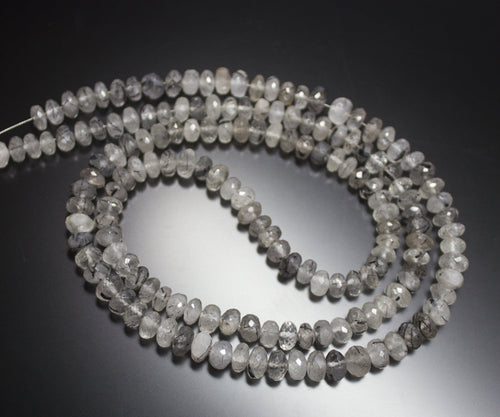 13 Inches, 7-8mm, Natural Black Rutilated Quartz Faceted Rondelle Loose Gemstone Beads - Jalvi & Co.