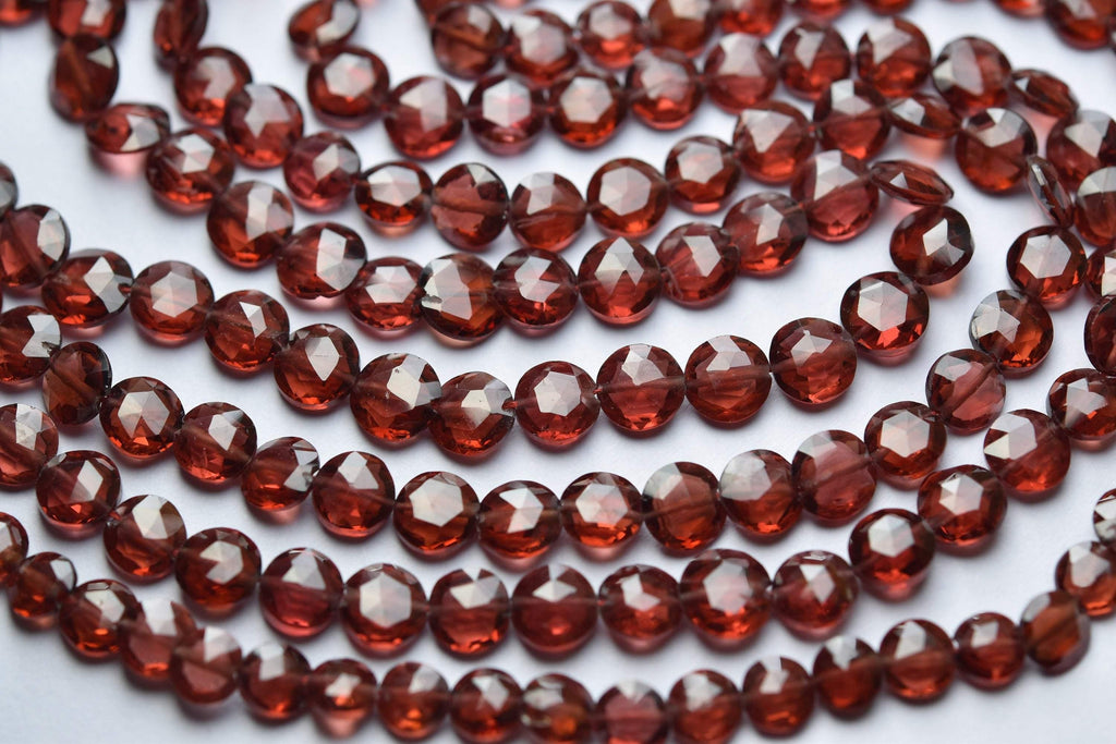 13 Inches Full Strand, Natural Mozambique Garnet Faceted Full Drill Coins Shape Beads,Size 5mm Aprx - Jalvi & Co.