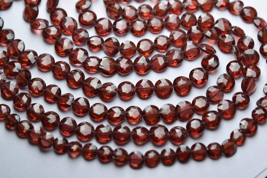 13 Inches Full Strand, Natural Mozambique Garnet Faceted Full Drill Coins Shape Beads,Size 5mm Aprx - Jalvi & Co.