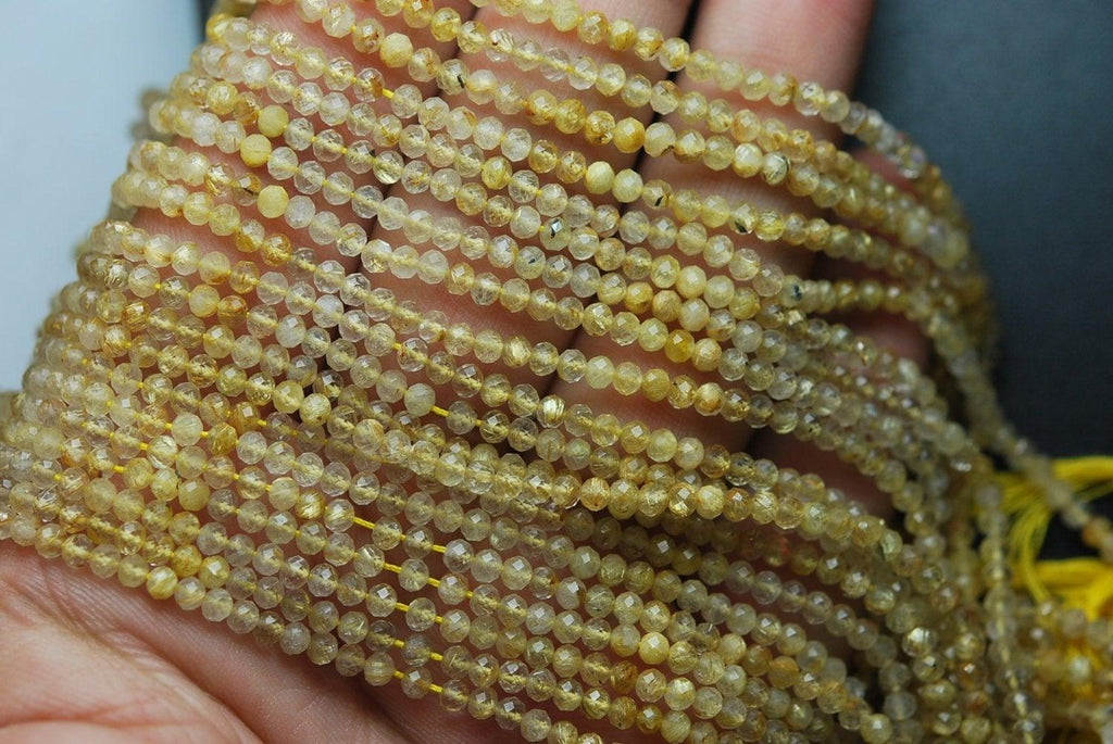 13 Inches Strand, Aaa Golden Rutilated Super Cutting Faceted Rondelles, 3.25mm - Jalvi & Co.