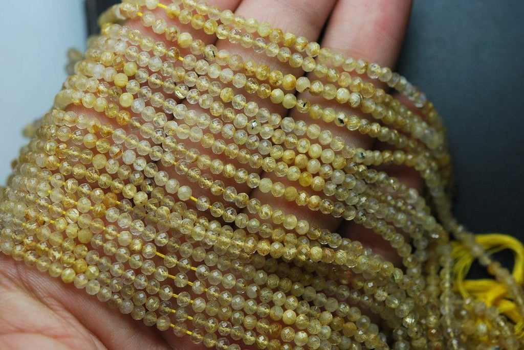 13 Inches Strand, Aaa Golden Rutilated Super Cutting Faceted Rondelles, 3.25mm - Jalvi & Co.