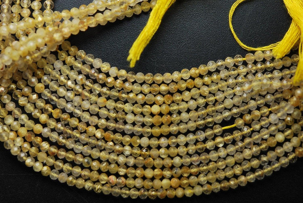 13 Inches Strand, Aaa Golden Rutilated Super Cutting Faceted Rondelles, 3.25mm - Jalvi & Co.